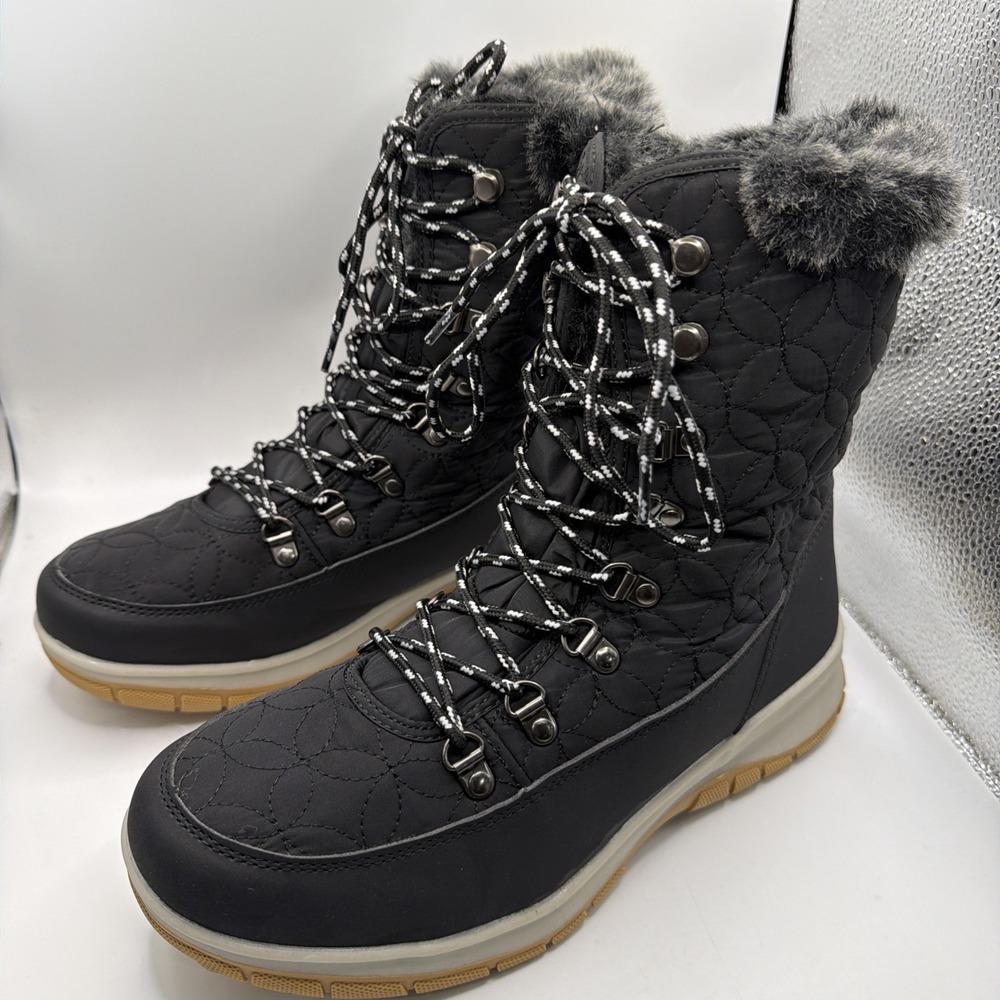 Chooka Women's Belltown Mid Faux Fur Insulated Winter Boots Black Size 6.